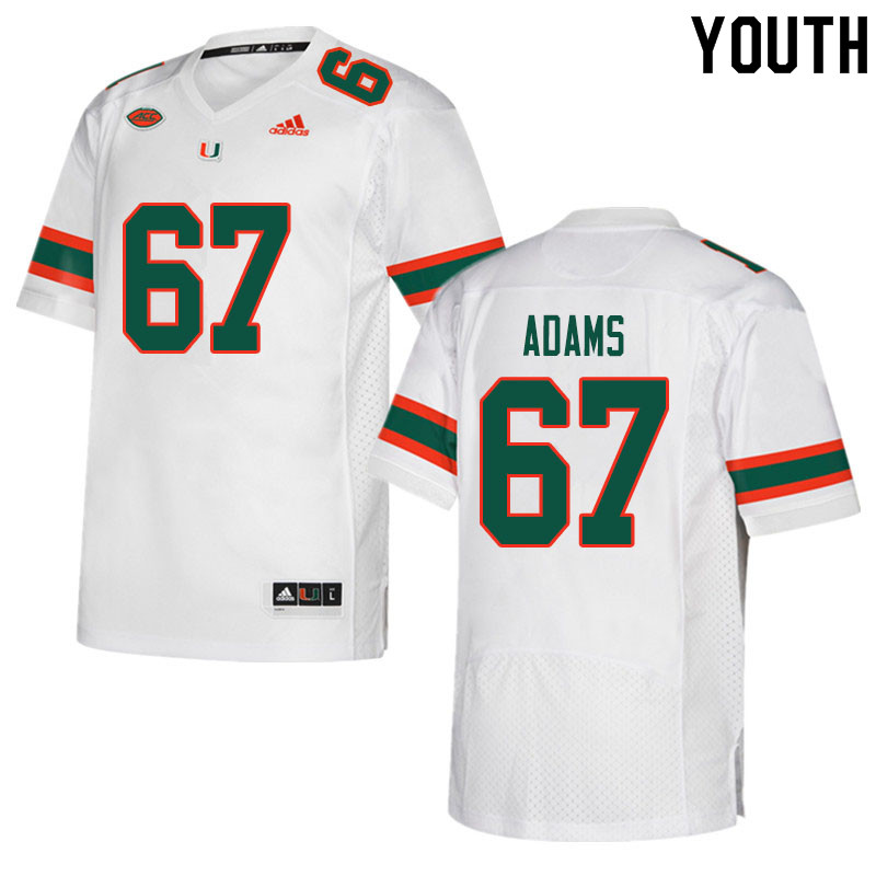 Youth #67 Gavin Adams Miami Hurricanes College Football Jerseys Sale-White
